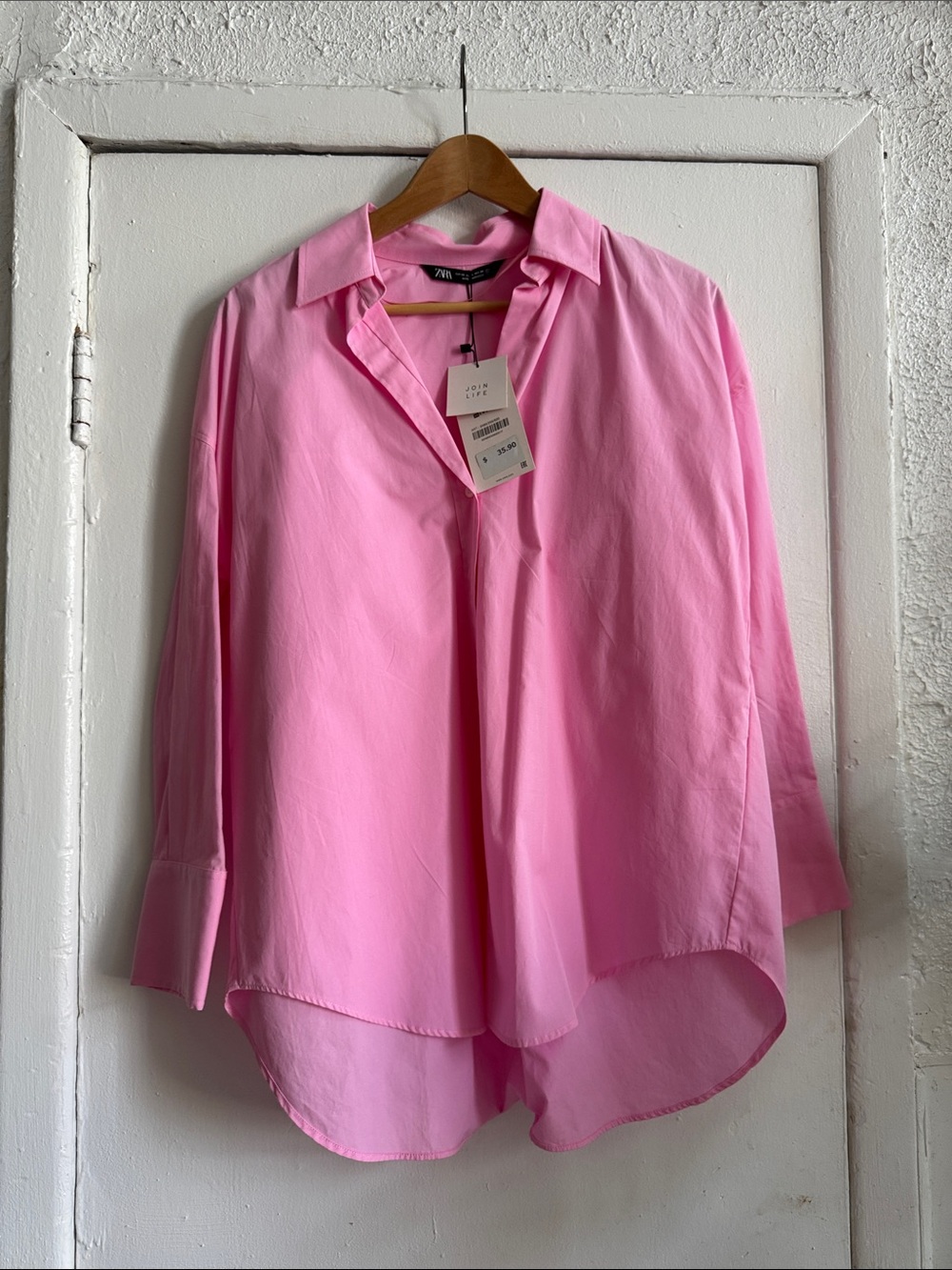 Zara Bright Pink V-Neck Long-Sleeve Tunic